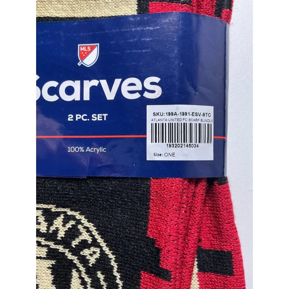 MLS Atlanta United Reversible Scarf Bundle Red Black Gold NWT 2 Piece Set